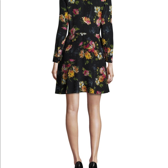 THE KOOPLES Silk Pussy Bow Secretary Tie Neck Firework Floral Mini Dress Mod - Picture 8 of 14
